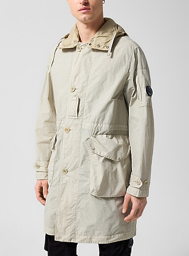 Sewn in goggles long Flatt Nylon parka