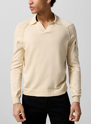 C.P. Company Ivory Signature glasses Johnny collar knit polo for men