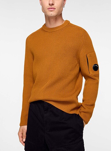 C.P. Company: Le chandail tricot c&ocirc;tel&eacute; cuivre Orange pour homme