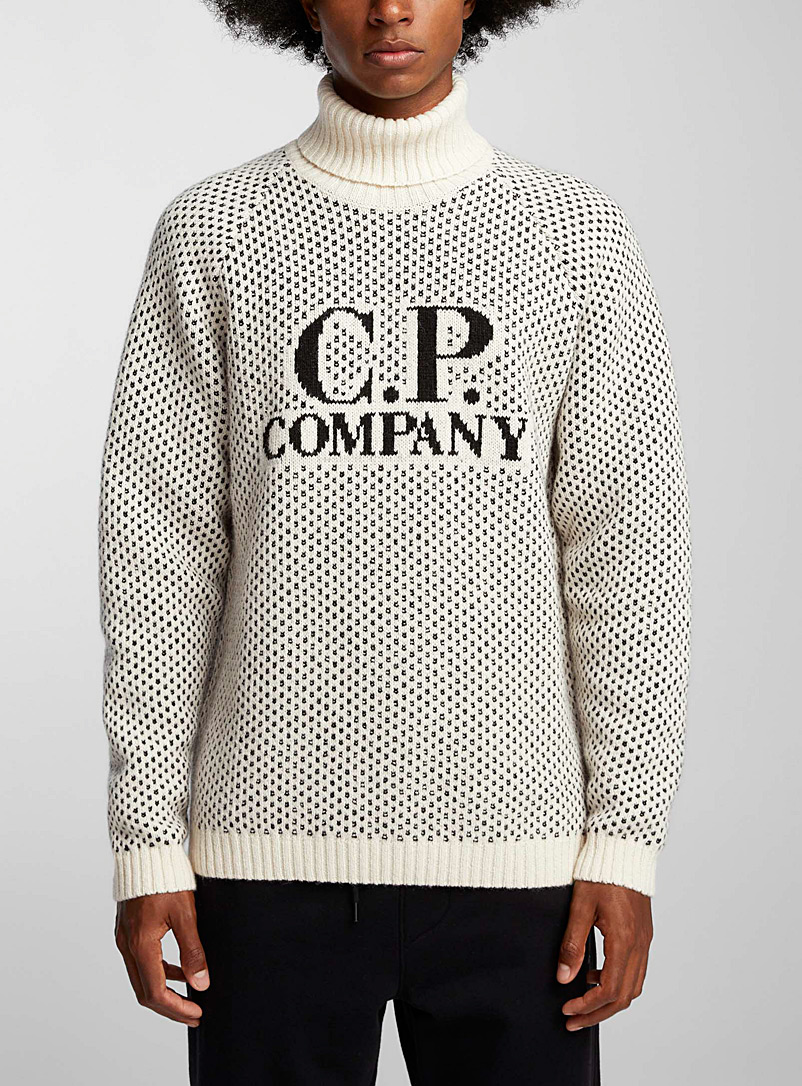 C.P. Company: Le chandail laine vierge signature Ivoire blanc os pour homme