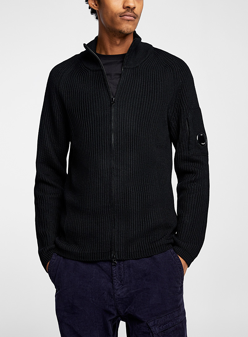 C.P. Company Black Re-Wool zippered cardigan for men
