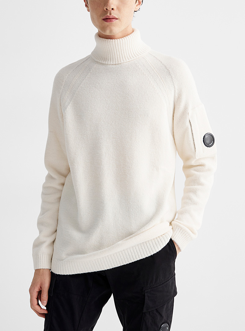 C.P. Company White Fleece knit turtleneck sweater for men