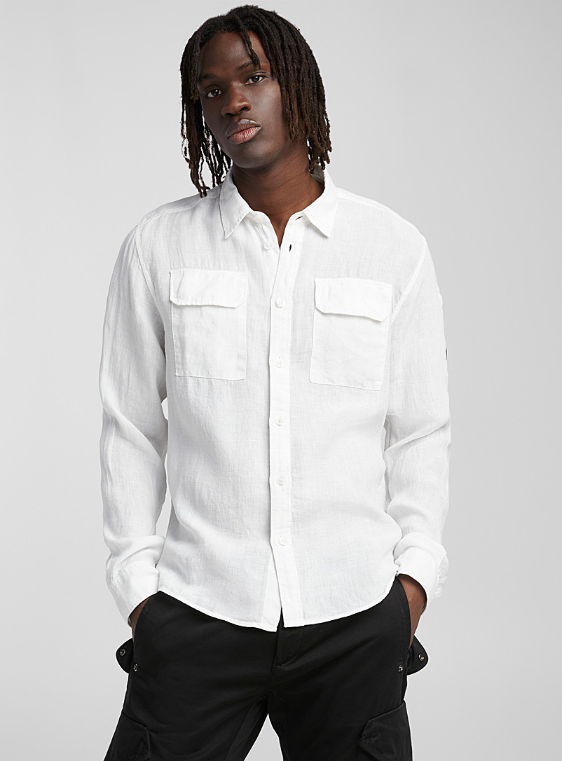 C.P. Company: La chemise pur lin poches plaquées Blanc pour homme