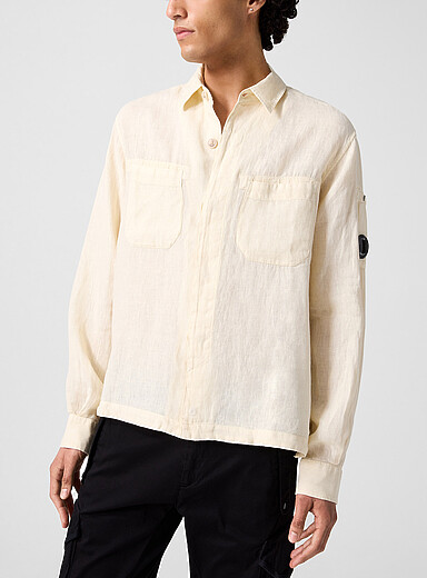 C.P. Company Ivory/Cream Beige Patch pockets pure linen shirt for men