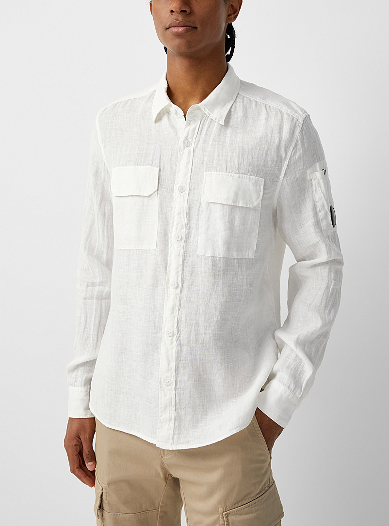 C.P. Company: La chemise pur lin poches plaquées Blanc pour homme