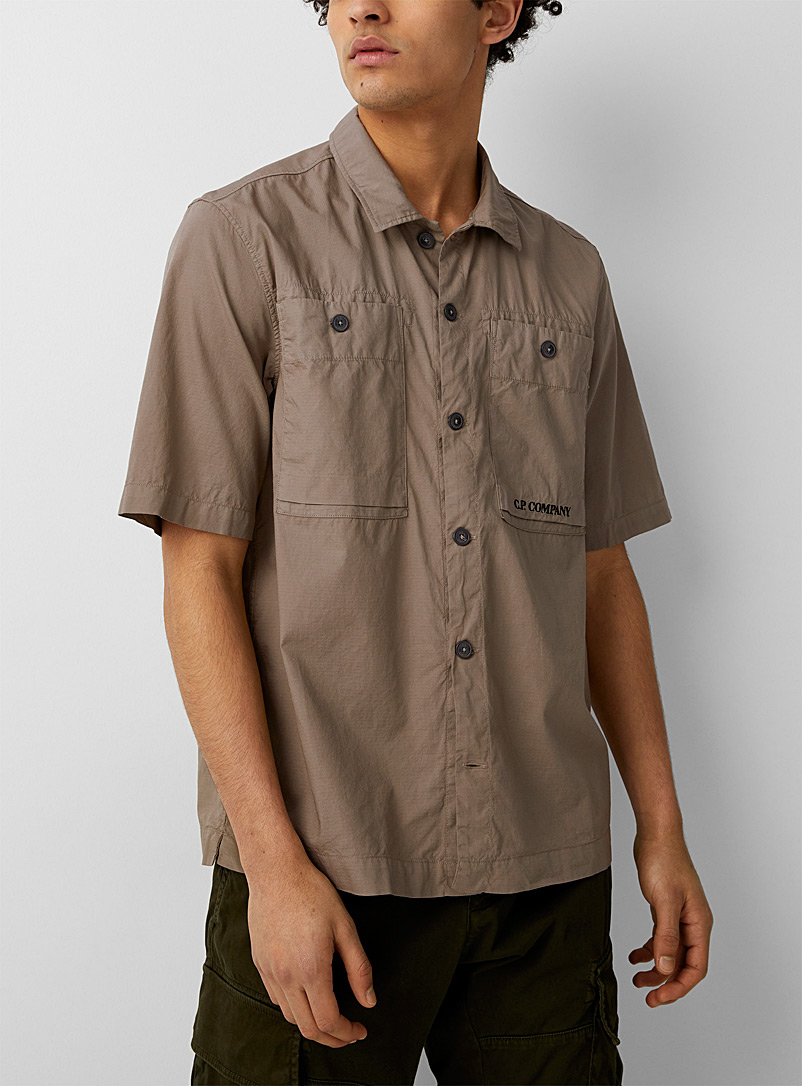 C.P. Company Green Cotton ripstop short-sleeve shirt for men