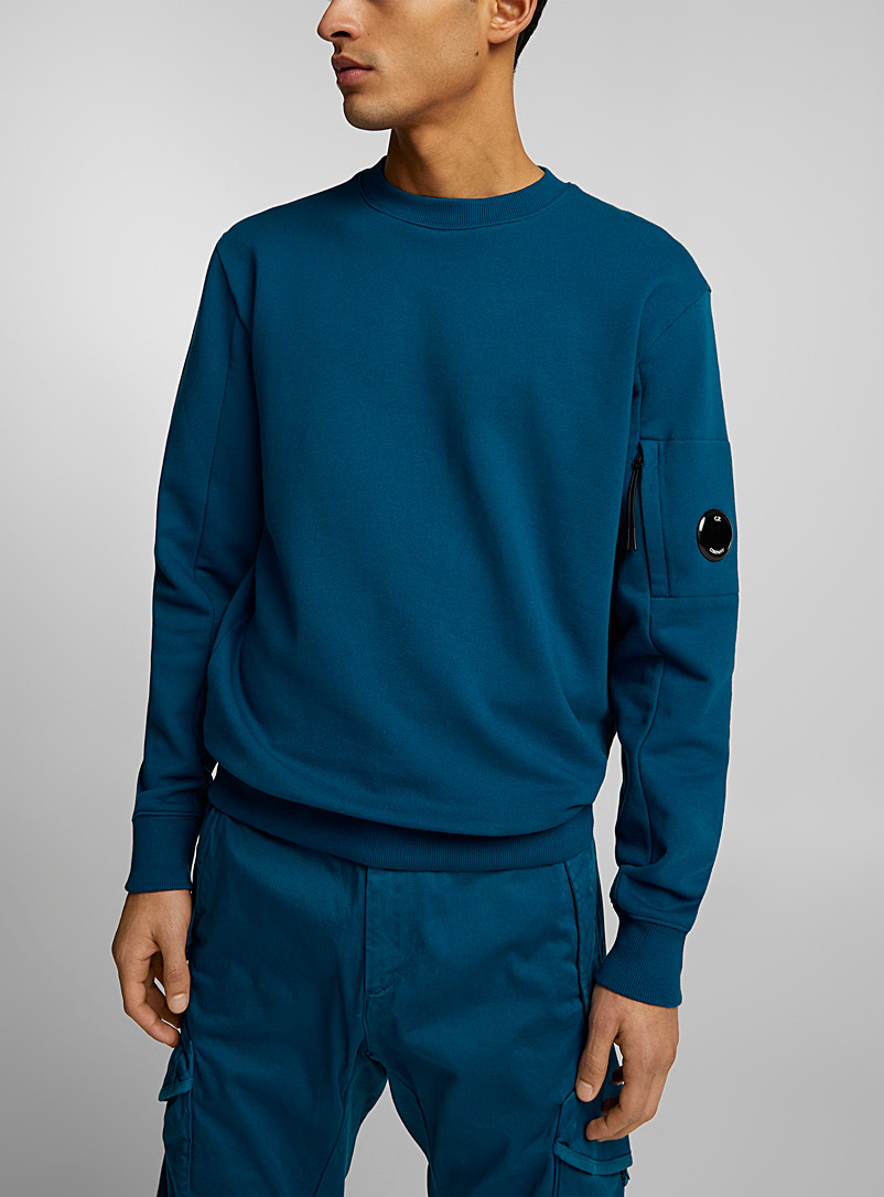 C.P. Company Blue Lens logo diagonal fleece sweatshirt for men
