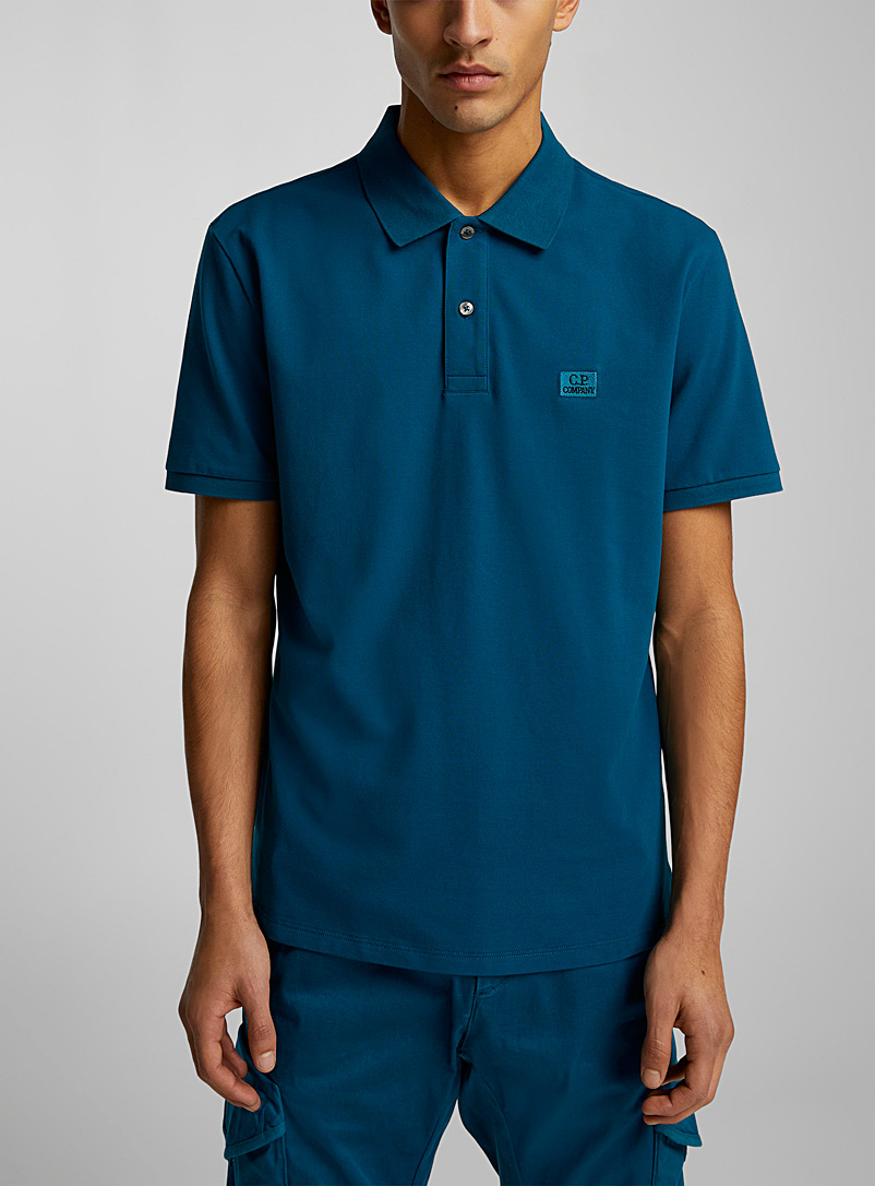 C.P. Company Blue Embroidered logo stretch polo for men
