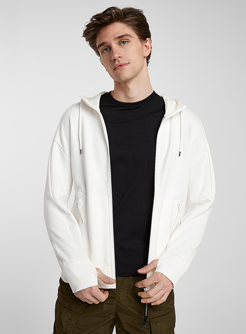 C.P. Company White Signature lenses hooded sweatshirt for men