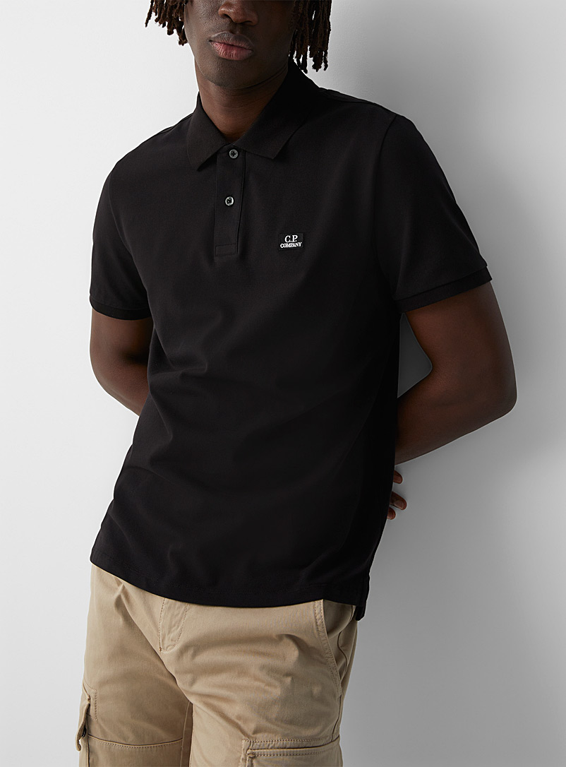 C.P. Company Black Embroidered logo stretch polo for men