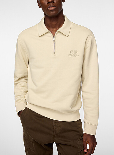 C.P. Company Ecru/Linen Signature zip-up polo collar sweatshirt for men