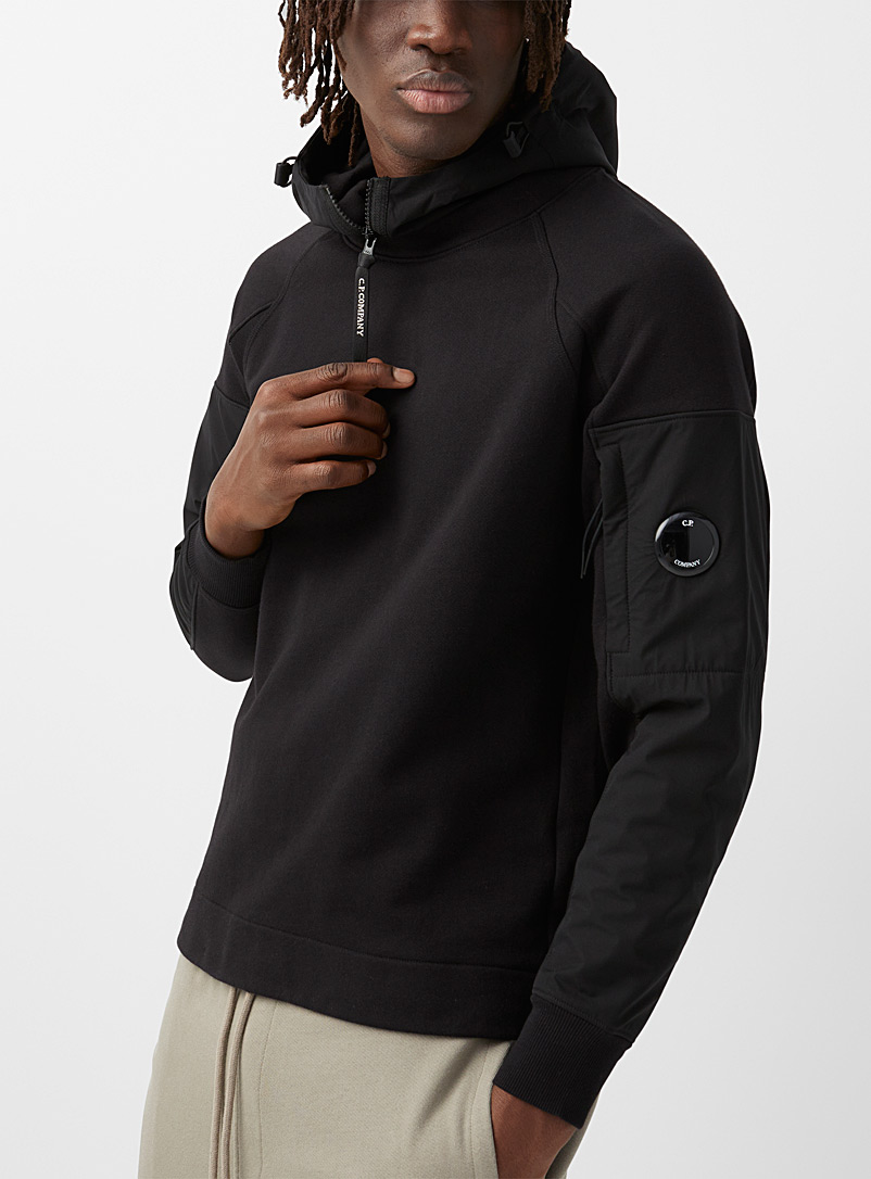 C.P. Company Black Hooded diagonal fleece sweatshirt for men