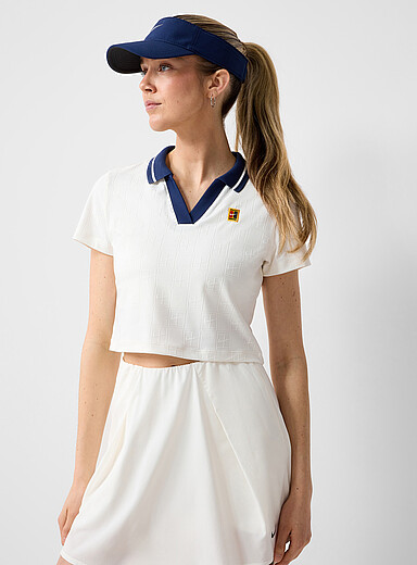 Nike Off White NikeCourt logo embossed cropped V-neck polo for women