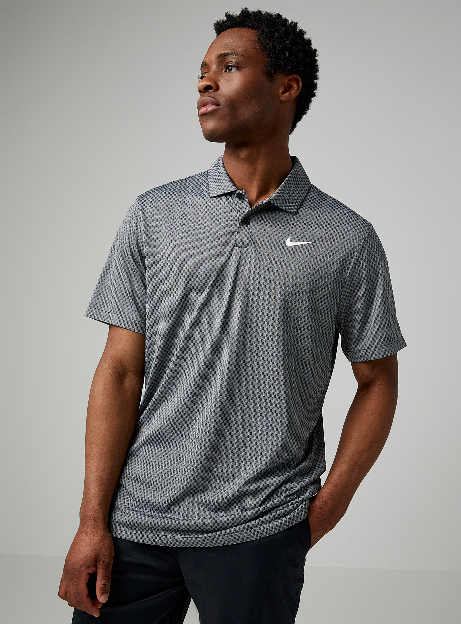 Nike Blurred-check Jacquard Golf Polo In Black