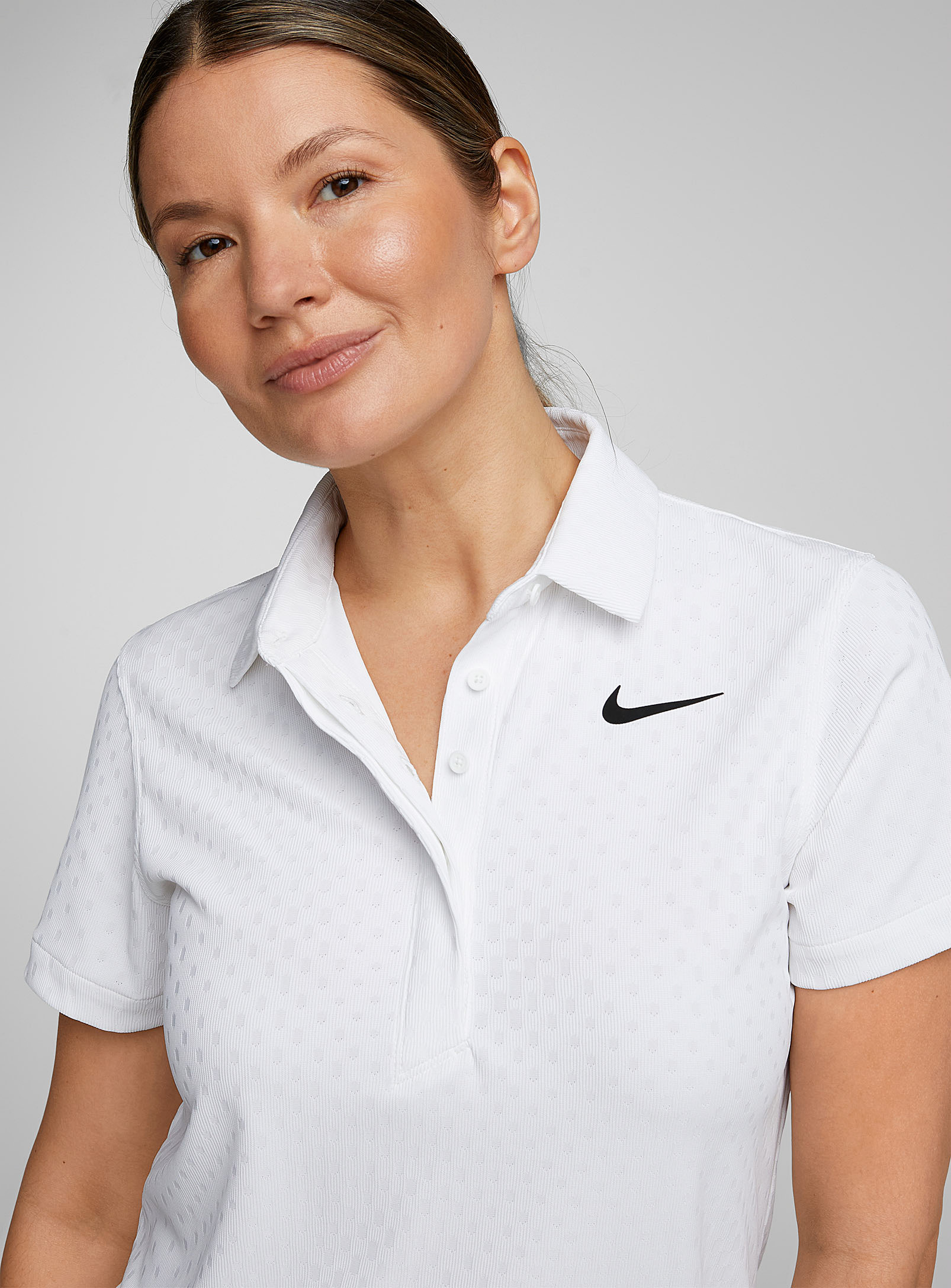 Nike Breathable Knit Fitted Golf Polo In White
