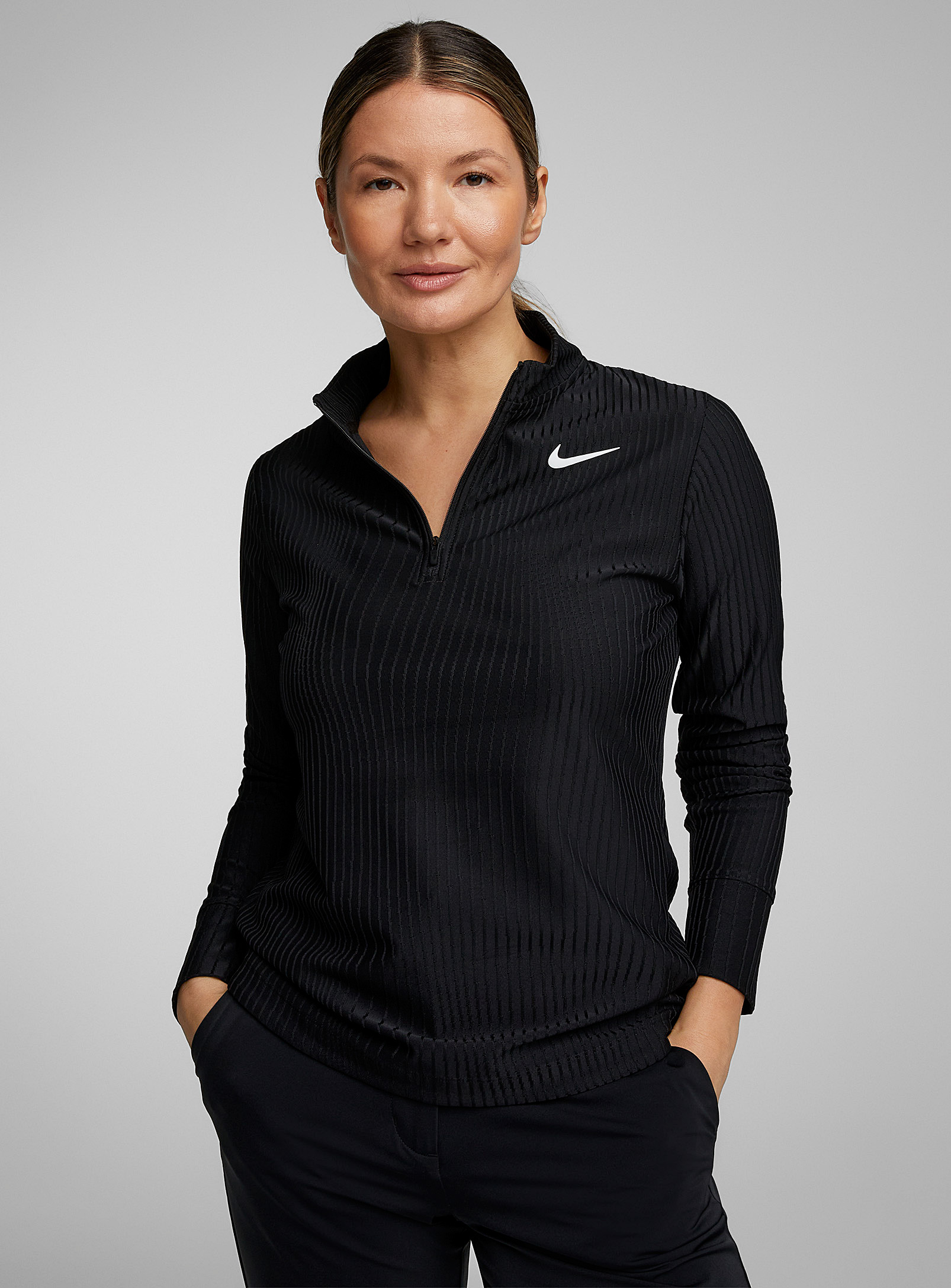 Nike Ribbed Embossed Mock-neck Golf Sweater In Black