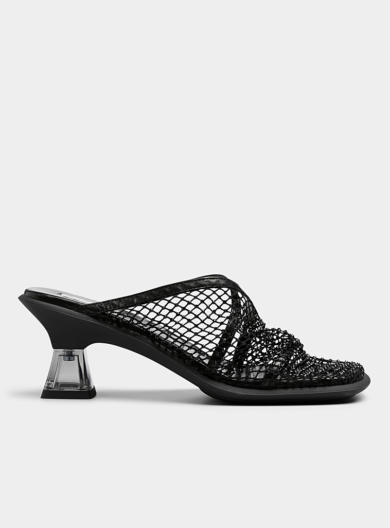 Miista Black Isadora crystal mesh heeled mule sandals Women for women