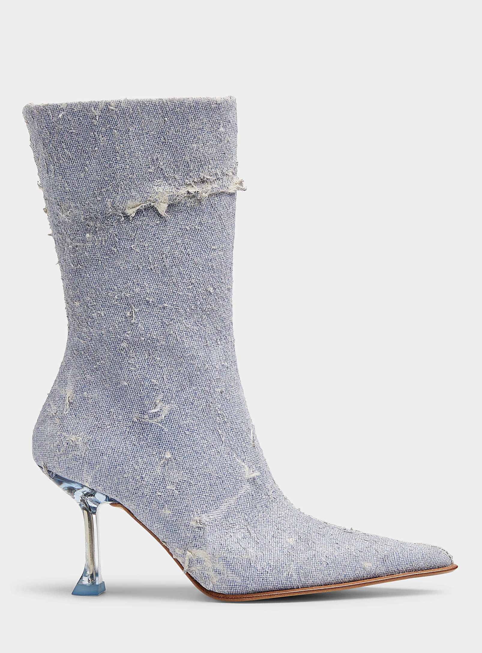 Miista - Women's Marcela frayed denim look heeled boot Women