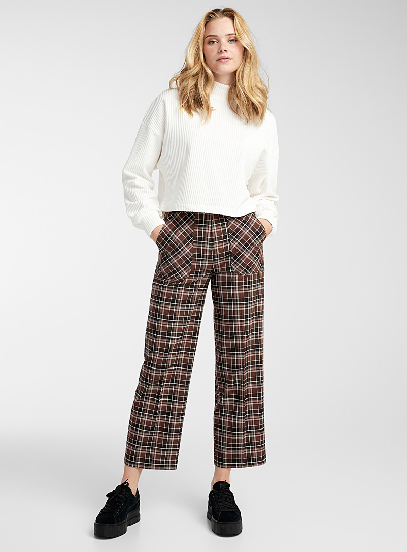 Twik Patterned Brown Plaid workwear pant for women