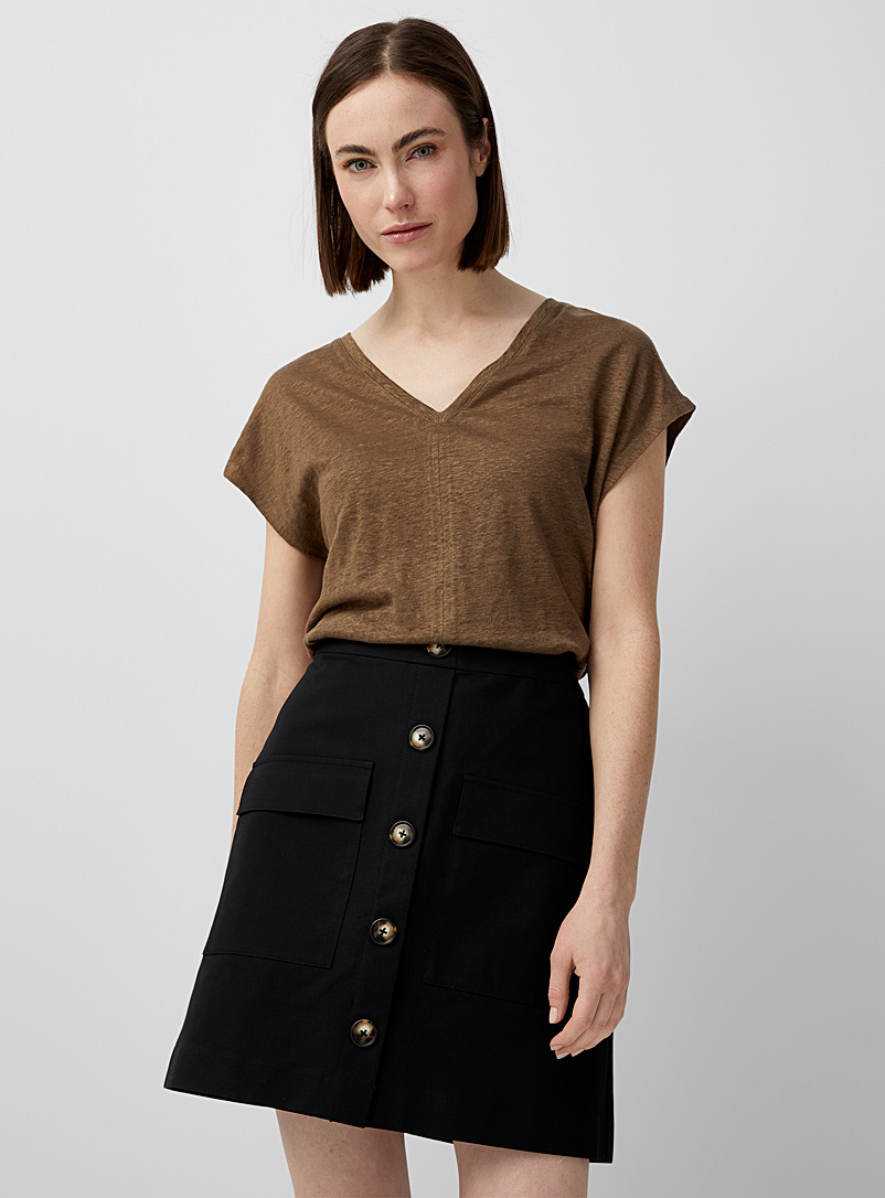 Contemporaine Black Crisp cotton buttoned skirt for women