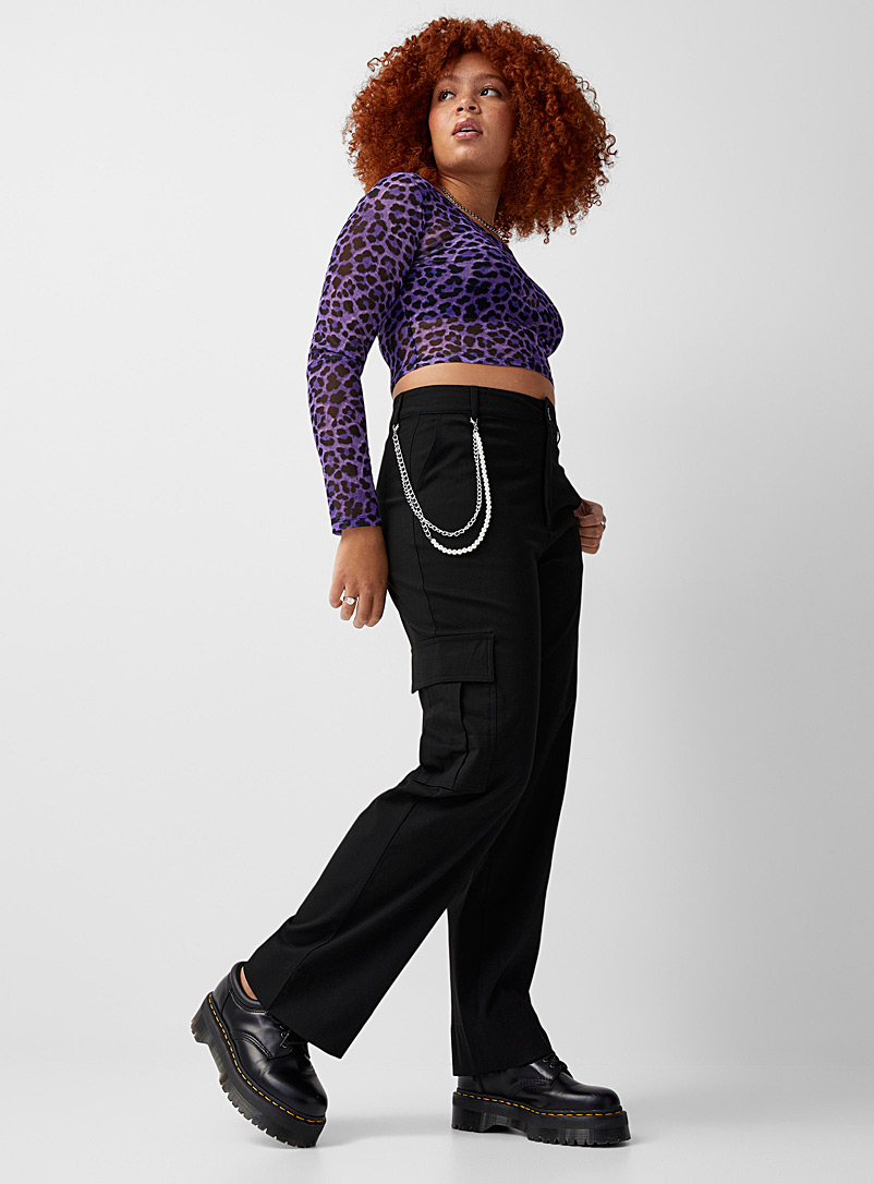 Twik: Le pantalon large cargo à chaîne Noir pour femme