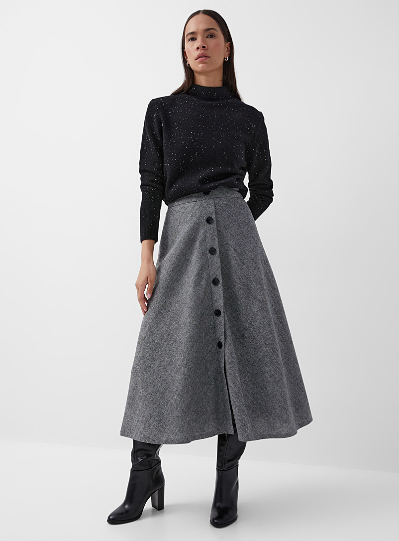 Contemporaine Black and White Semi-plain buttoned skirt for women