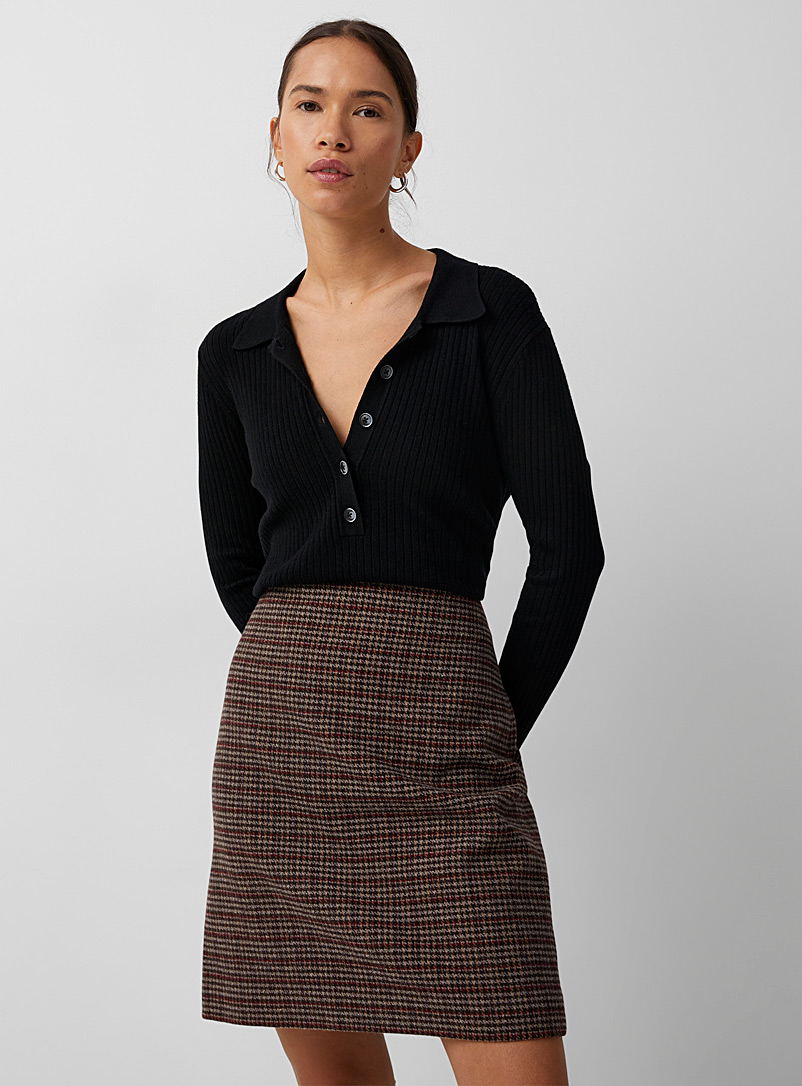 Contemporaine Patterned Red Ruby checks wool skirt for women