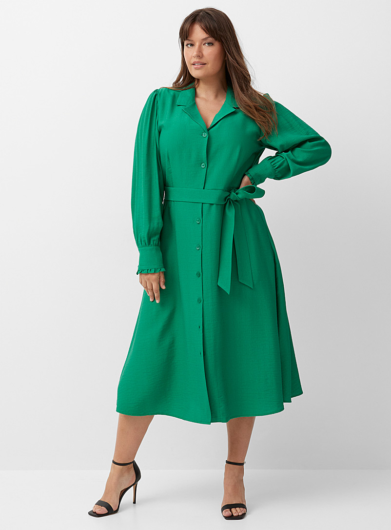 Contemporaine: La robe chemise manches froncées Vert bouteille pour femme