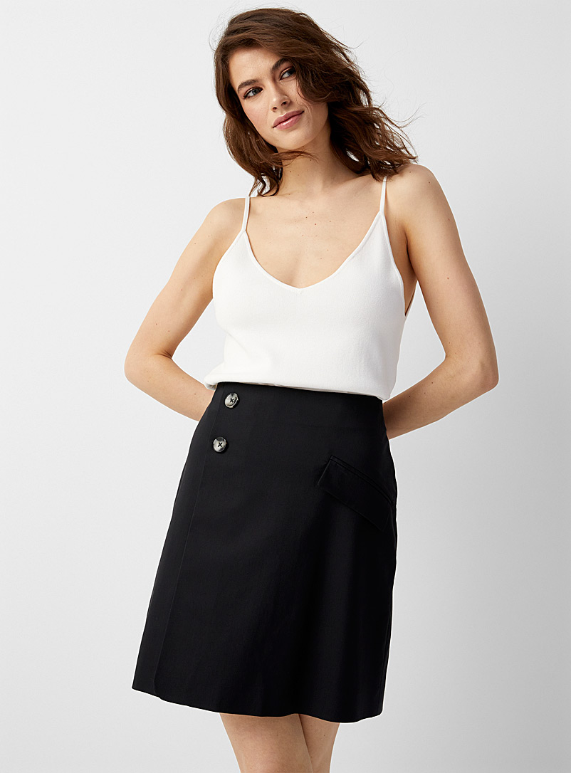 Contemporaine Black Two-button slant pocket skirt for women