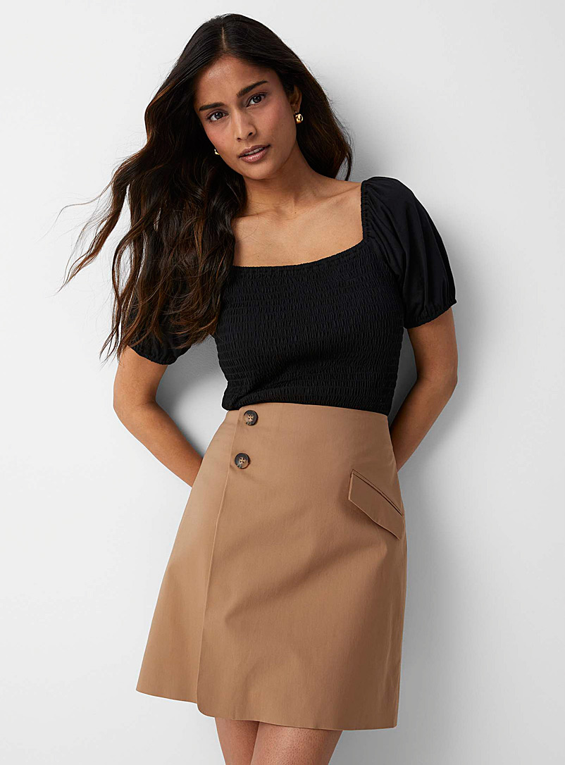 Contemporaine Brown Two-button slant pocket skirt for women