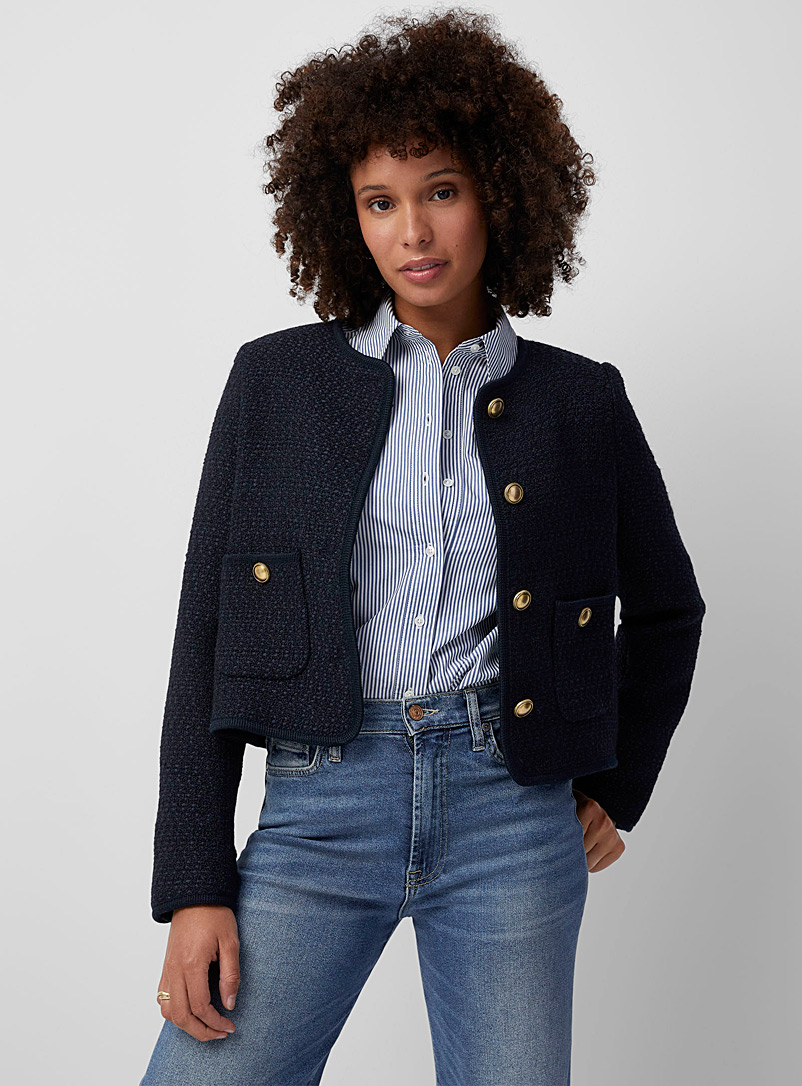 Contemporaine Marine Blue Cropped bright tweed blazer for women