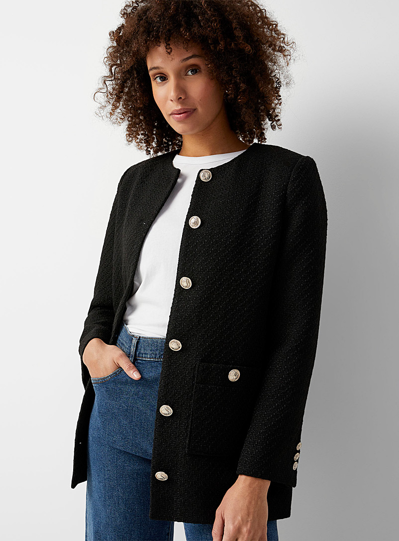 Contemporaine Black Long dark tweed blazer for women
