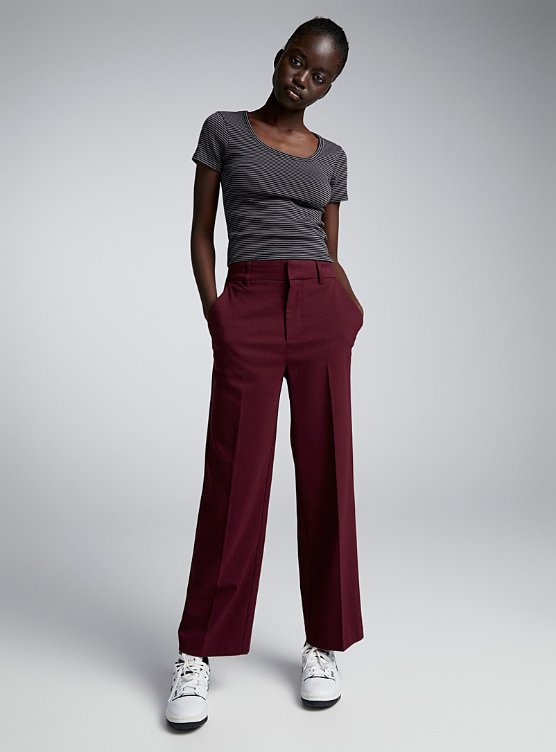 Twik: Le pantalon habillé droit taille haute Rouge foncé-vin-rubis pour femme