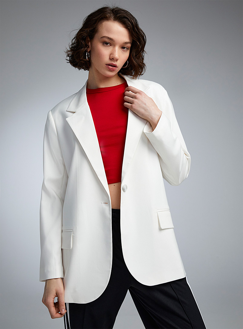 Twik White Oversized single-button blazer for women