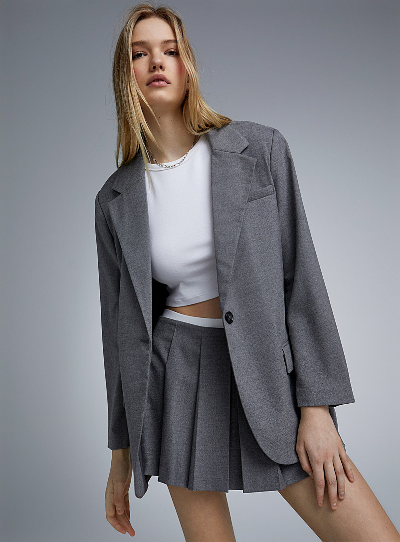 Twik Light Grey Oversized single-button blazer for women