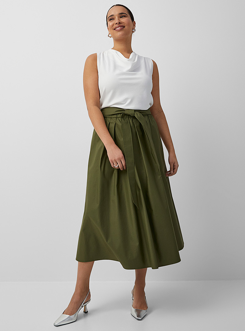 Contemporaine Khaki Voluminous pleated waist skirt for women