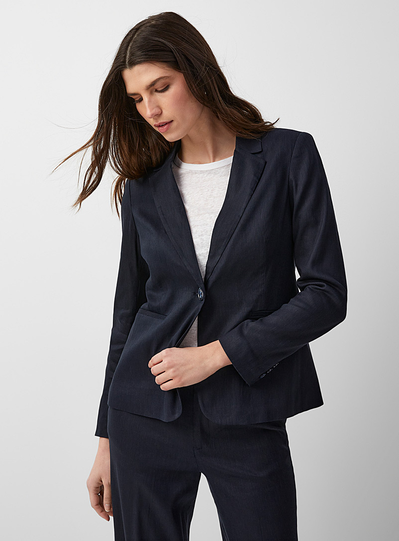 Contemporaine Navy/Midnight Blue Stretch linen fitted blazer for women