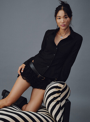 Twik Black Fitted stretch crepe shirt for women