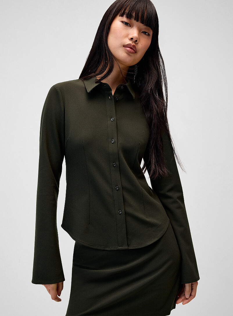 Twik Black Stretch fitted crepe shirt for women