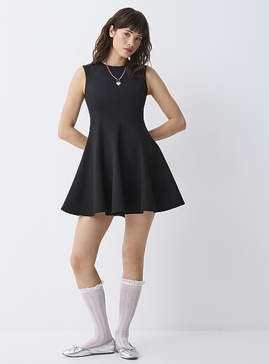 Fitted-waist flared tailored dress