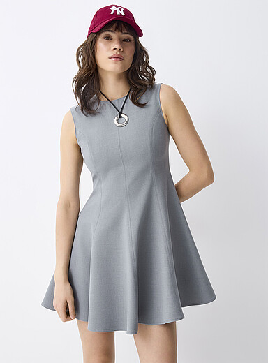 Twik Grey Fitted-waist flared tailored dress for women
