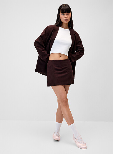 Twik Patterned Brown Striped straight miniskirt for women