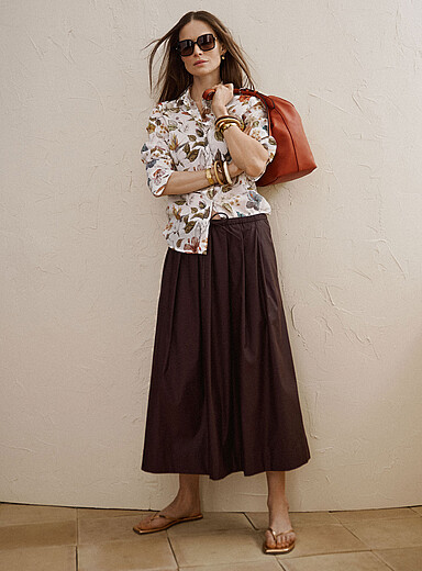 Satiny drawcord-waist skirt