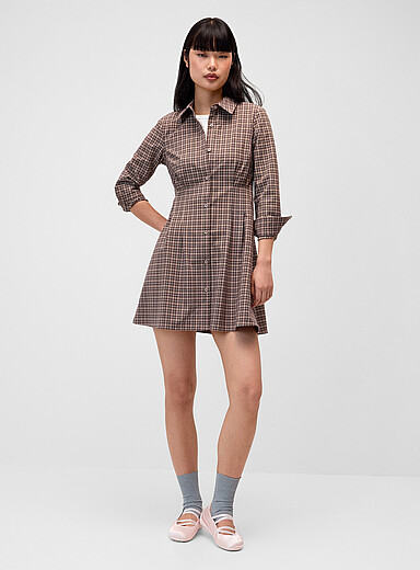 Twik Patterned Ecru Flared pleated-waist shirtdress for women