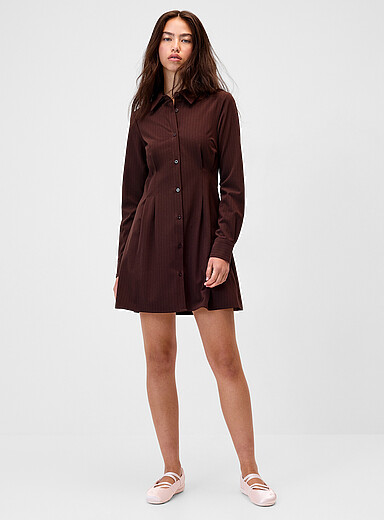 Twik: La robe chemise &eacute;vas&eacute;e taille &agrave; plis Brun pour femme
