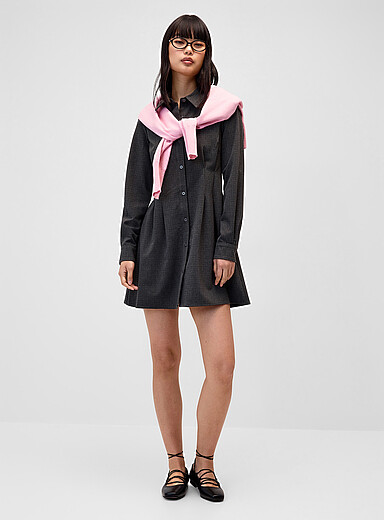 Twik Patterned Ecru Flared pleated-waist shirtdress for women