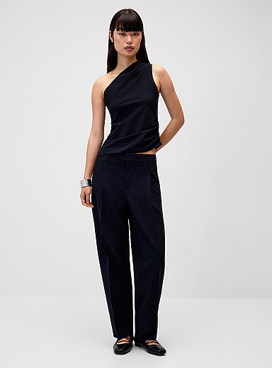 Twik Navy/Midnight Blue Pleated high-waist barrel-leg dress pant <b>Lola fit</b> for women