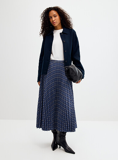 Contemporaine Patterned Blue Celestial checks pleated skirt for women