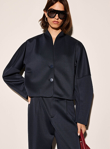 Ic&ocirc;ne Navy/Midnight Blue Two-button boxy-fit neoprene jacket for women