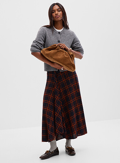 Contemporaine: La jupe carreaux drap&eacute; asym&eacute;trique Bleu &agrave; motifs pour femme